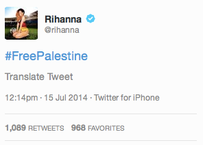 Illustration for article titled Rihanna Deletes Tweet in Support of Palestine